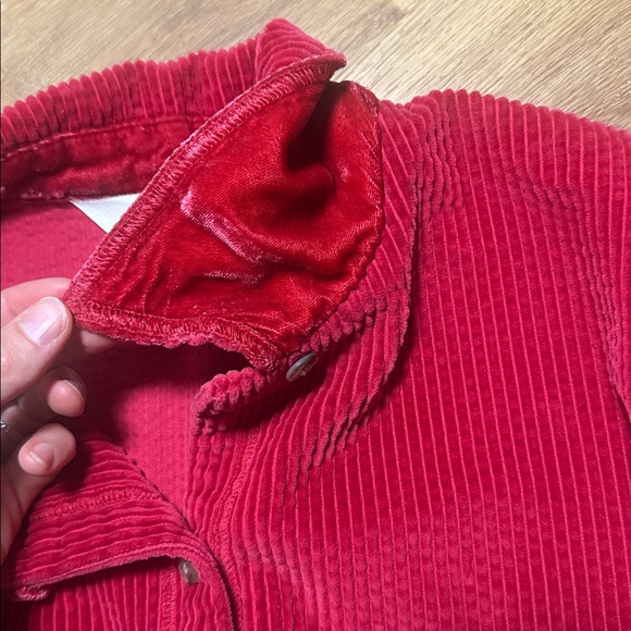 Vintage J. Jill Red Button Up Corduroy Shirt with Velvet Detail - Picture 4 of 7